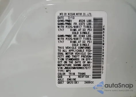 2013 Nissan Rogue S z USA, uszkodzony, nr VIN JN8AS5MV6DW657877